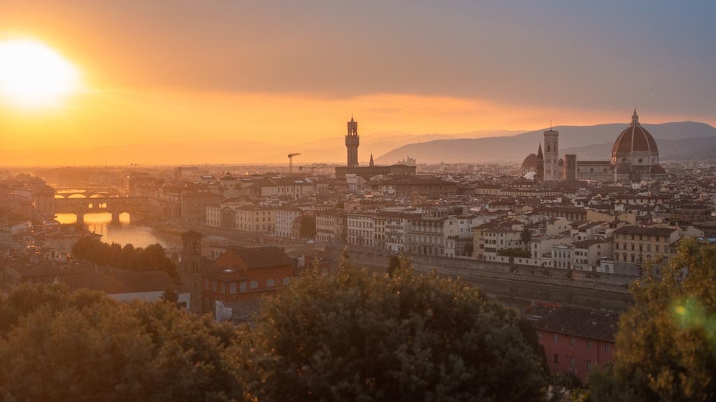 Sunset over the rooftops of Florence