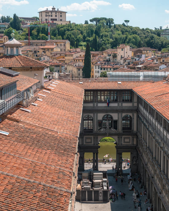 The Uffizi Museum is right between the Palazzo Vecchio and the Arno River