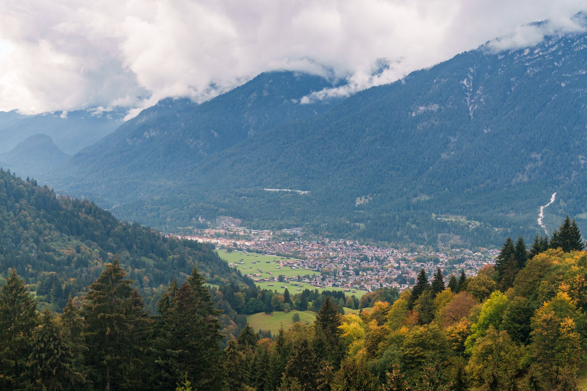 Garmisch-Partenkirchen seen from the forested Eckbauer side