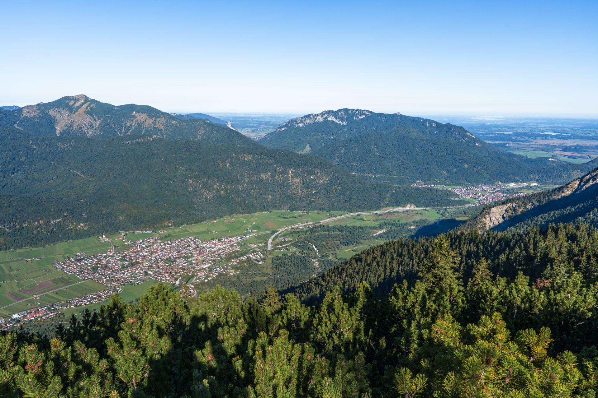 View north from Wank towards Farchant and the plains