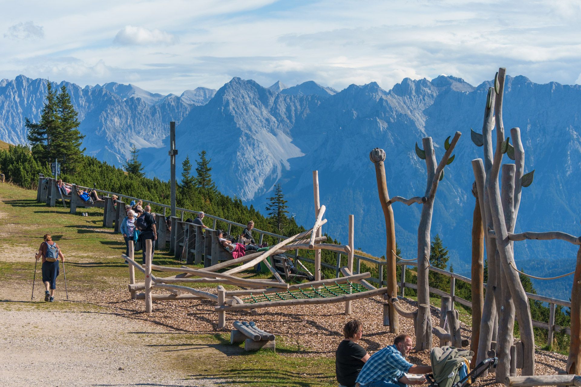 Wank summit playground with mountain panorama behind