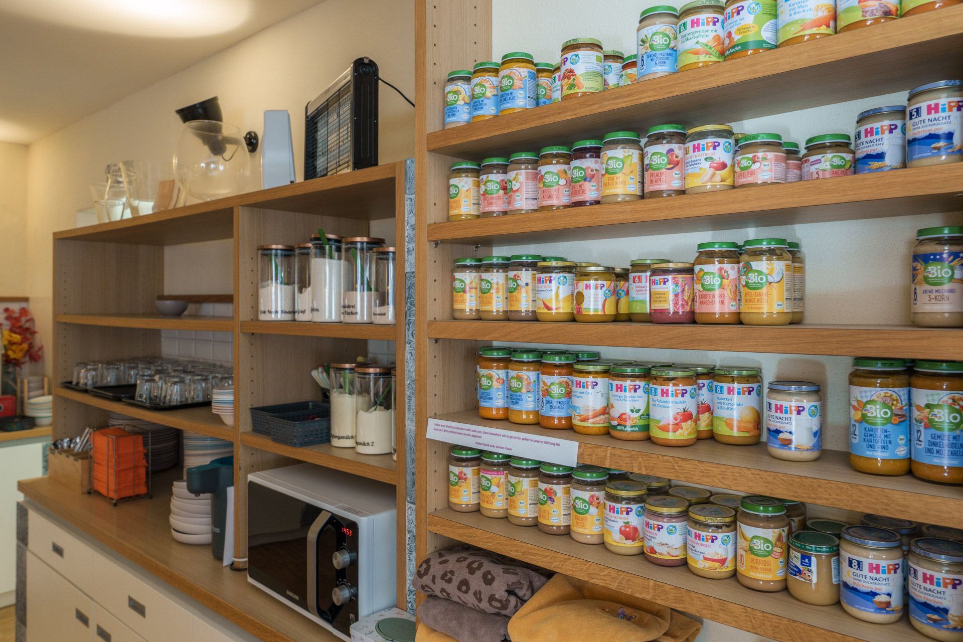 Shelves of baby food and porridge supplies in the baby corner