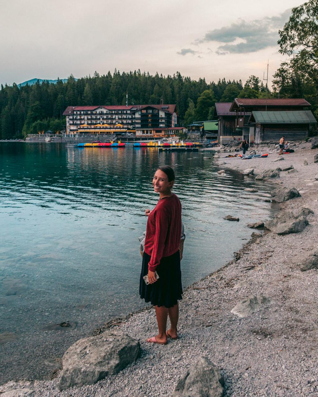 Victoria on the shore in front of the boat rental