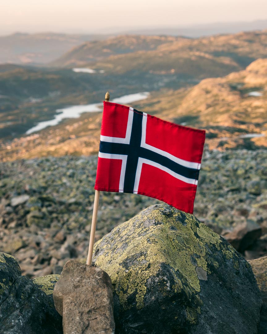 Norwegian flag on Gaustatoppen near Rjukan