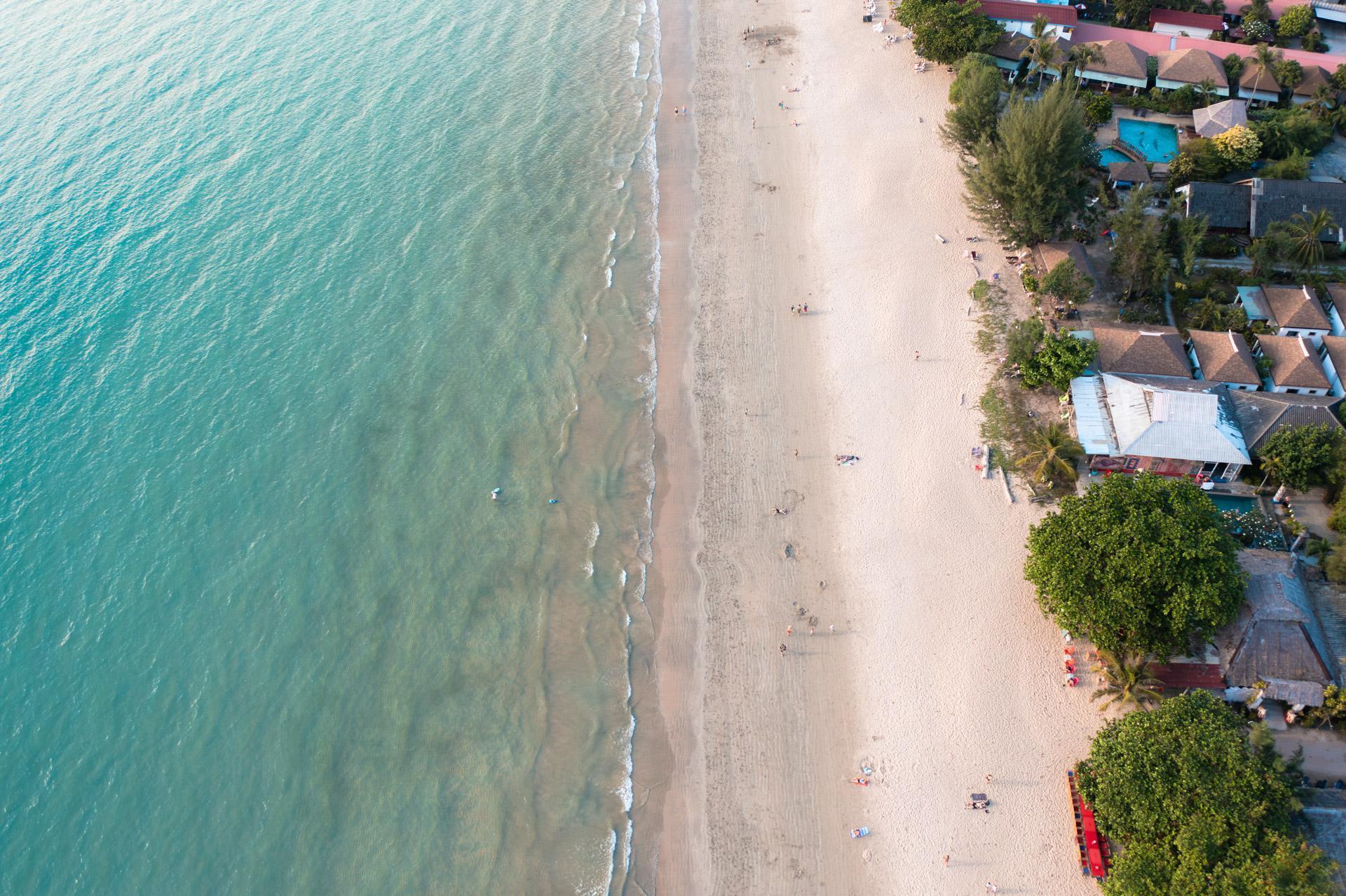 Klong Dao drone shot with beach and water