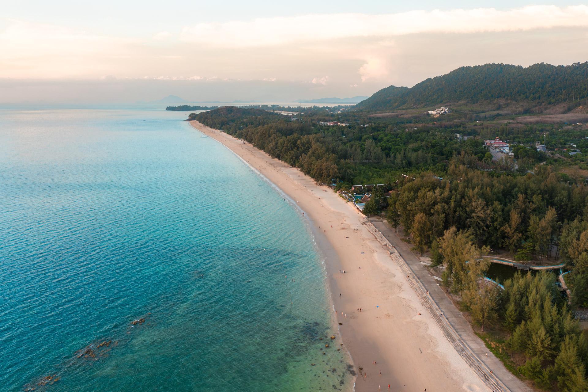 Koh Lanta Long beach drone shot looking north