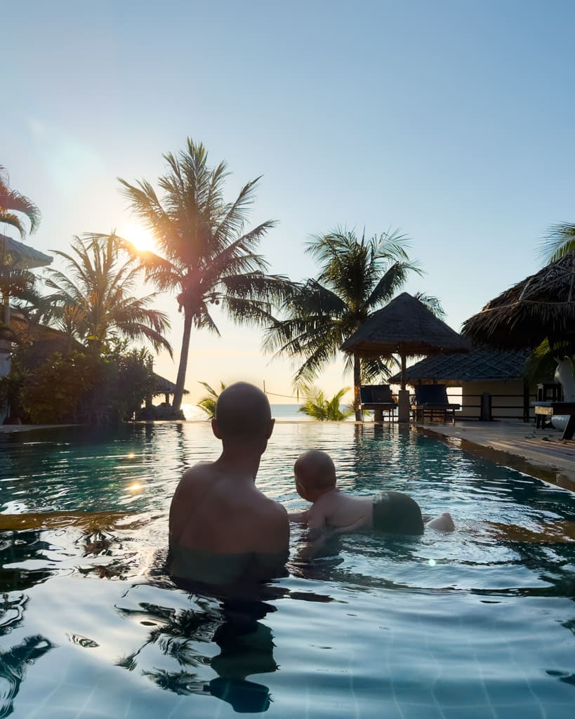 Alex and Adrian in the pool at Loyfa Natural Resort