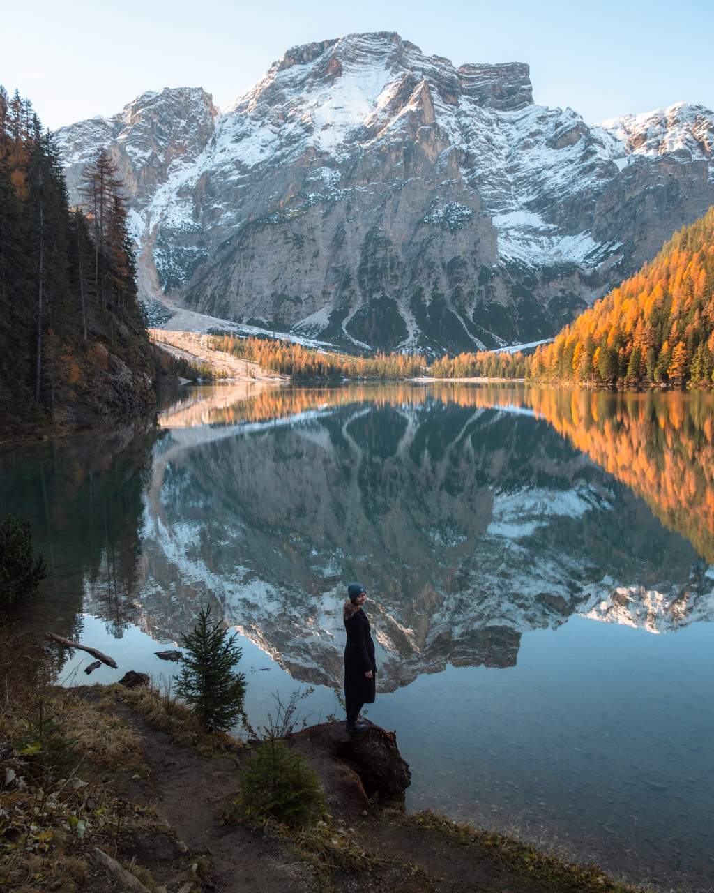 Victoria in front of Lago di Braies