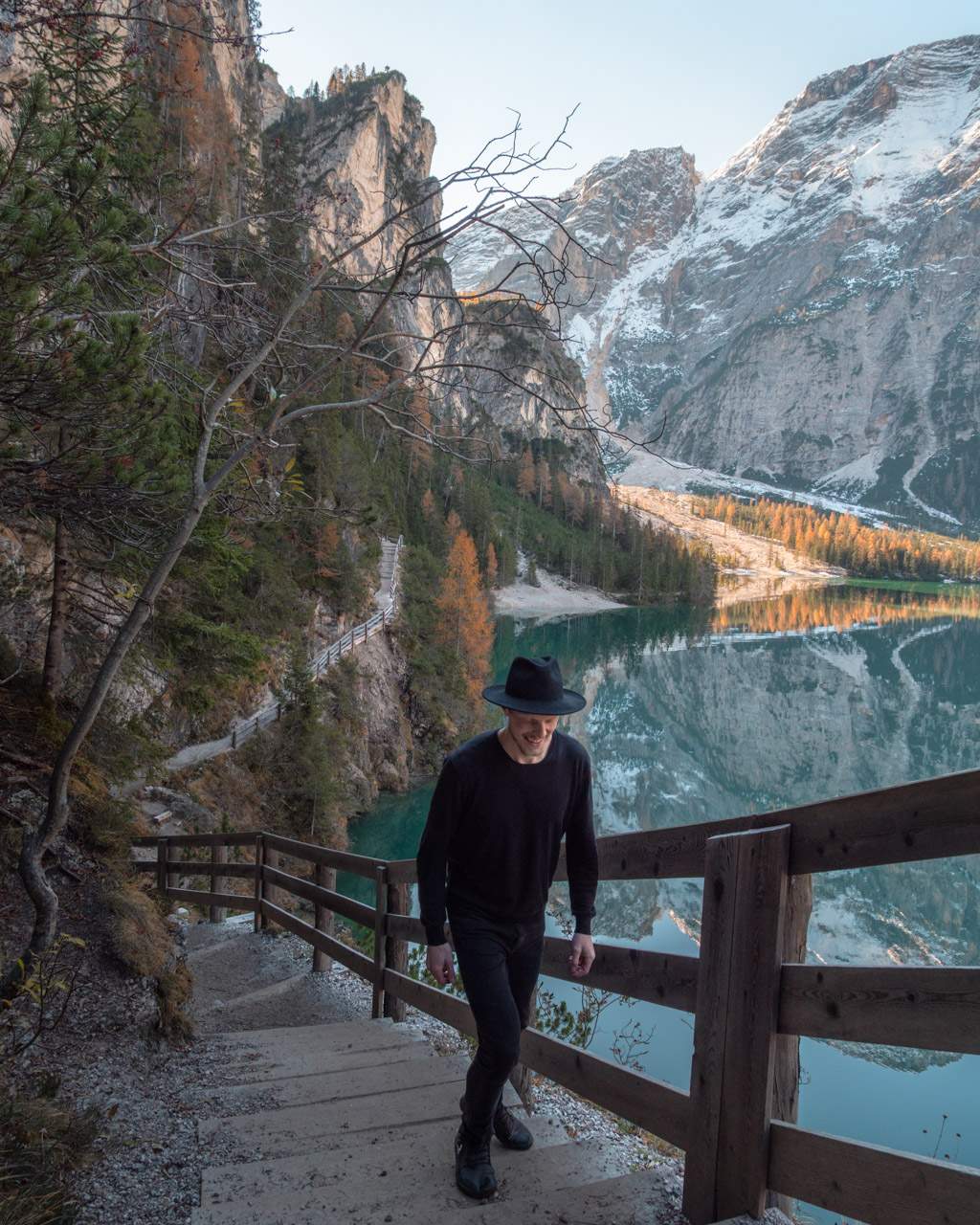 Alex on the stairs at Lago di Braies