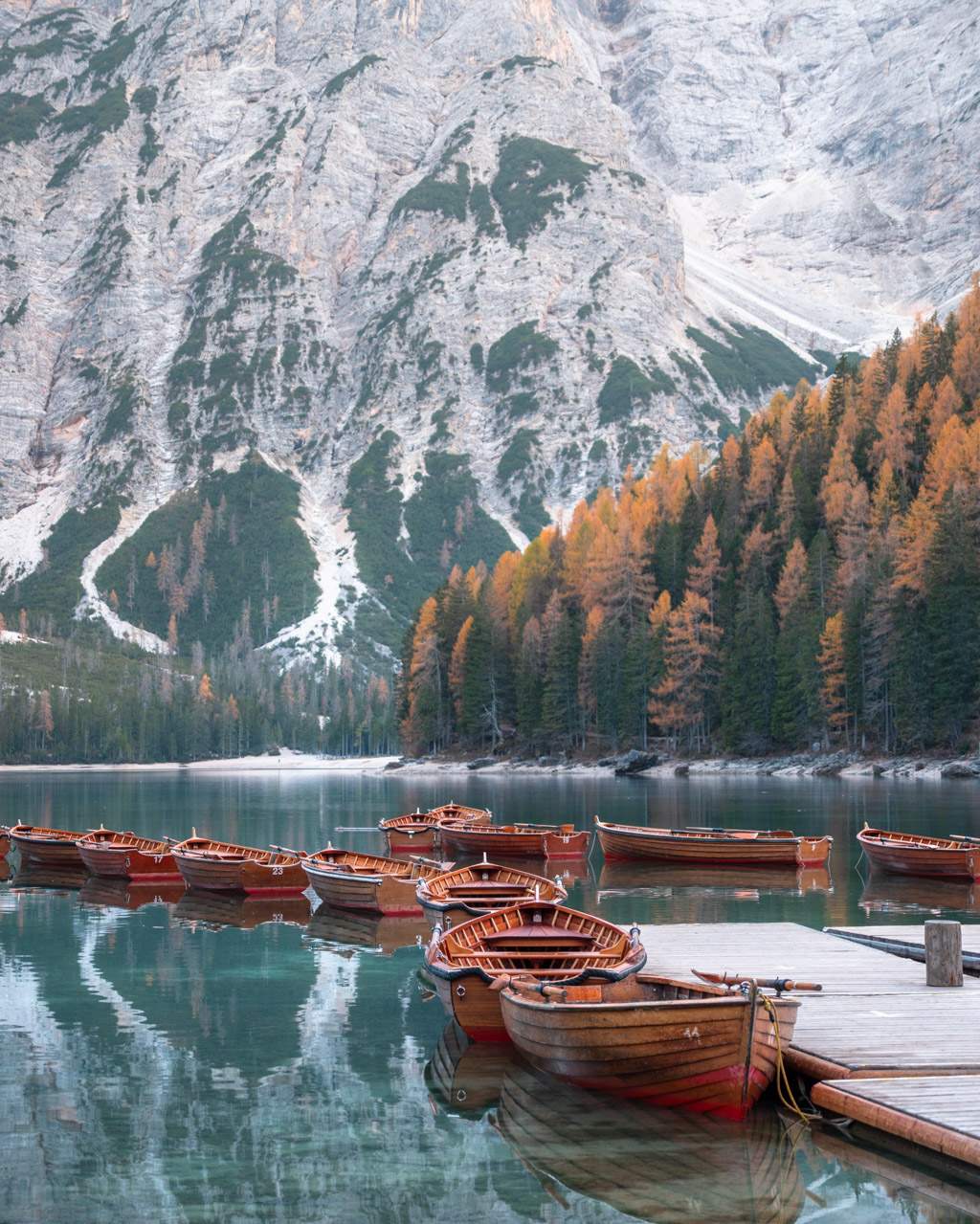 The classic wooden boats on Lago di Braies