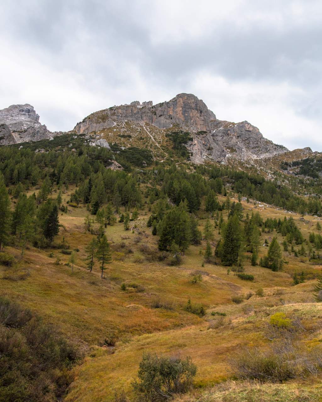 Autumn atmosphere on the way to Lago di Coldai in the Dolomites
