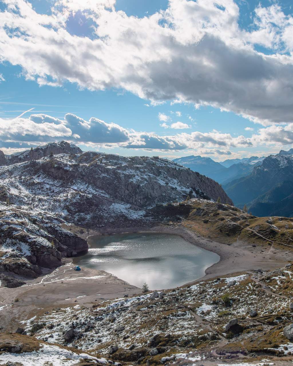 View of Lago di Coldai from Forcella Coldai