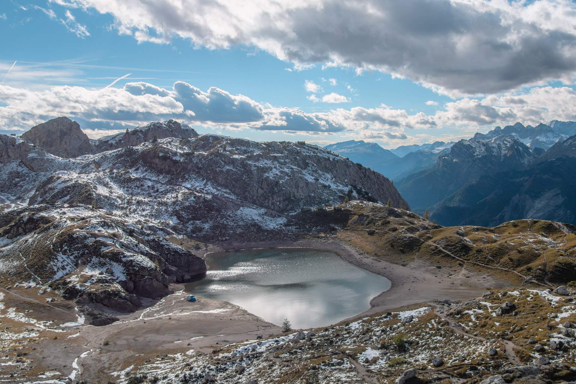 View of Lago di Coldai from Forcella Coldai