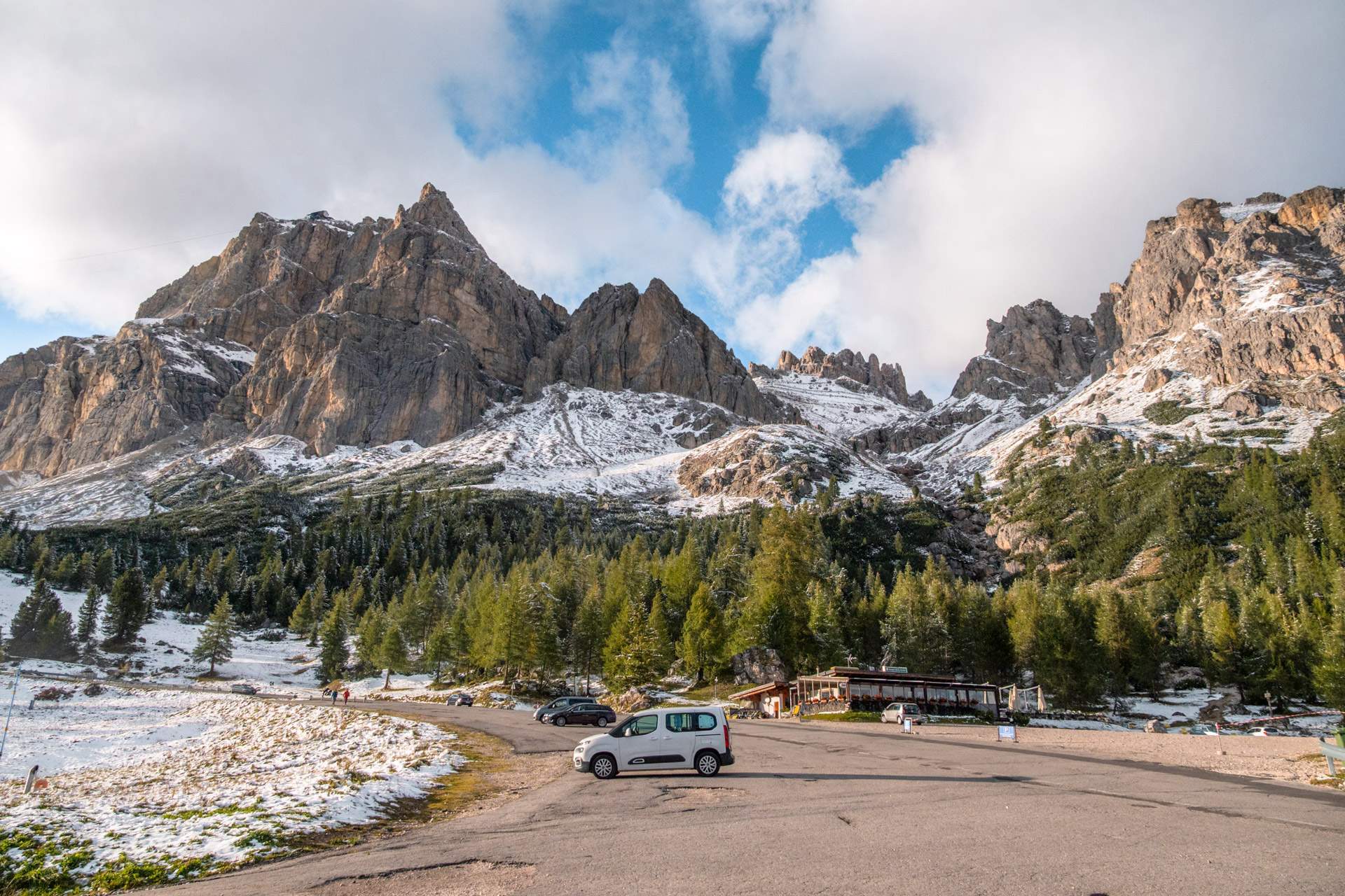 Parking lot at Col Gallina in the Dolomites
