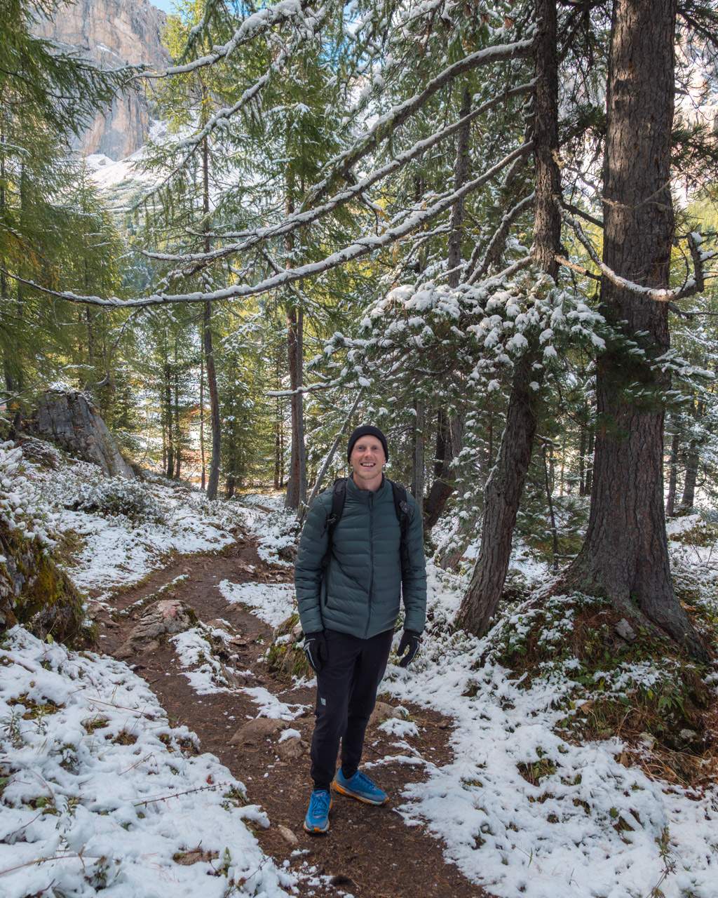 Alex on a path in the forest on the way to Lago di Limides