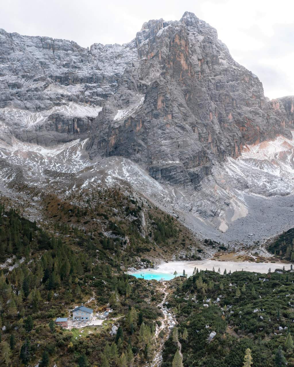 Lago di Sorapis seen from the drone