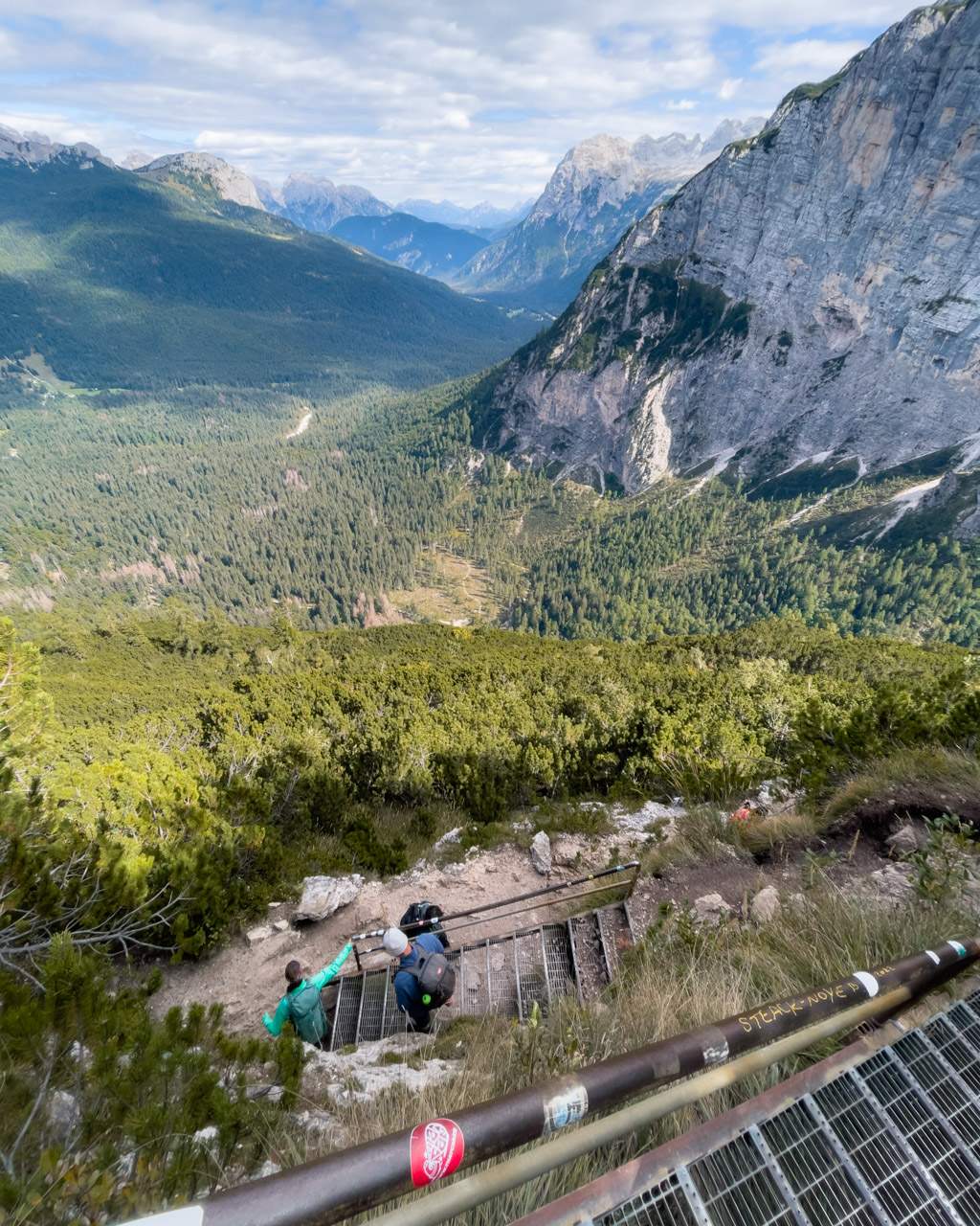 Metal stairs along the path to Lago di Sorapis