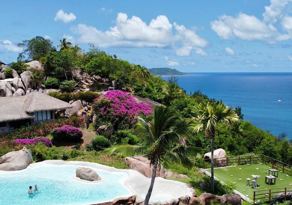 The pool at Chateau de Feuilles on Praslin