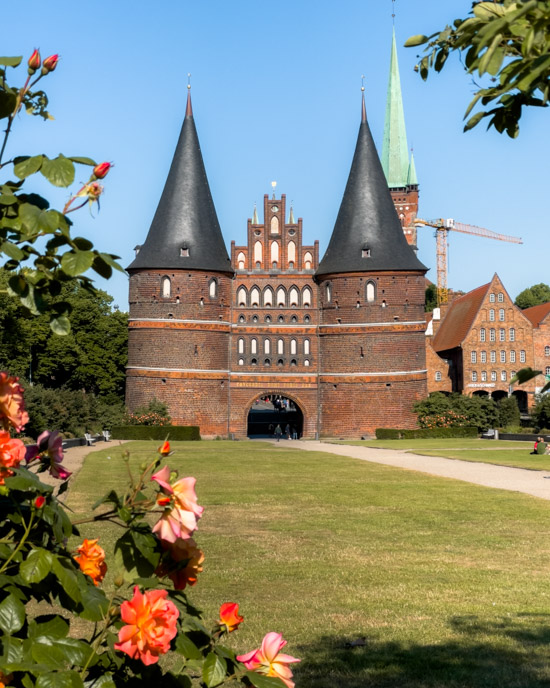 Holstentor with flowers infront