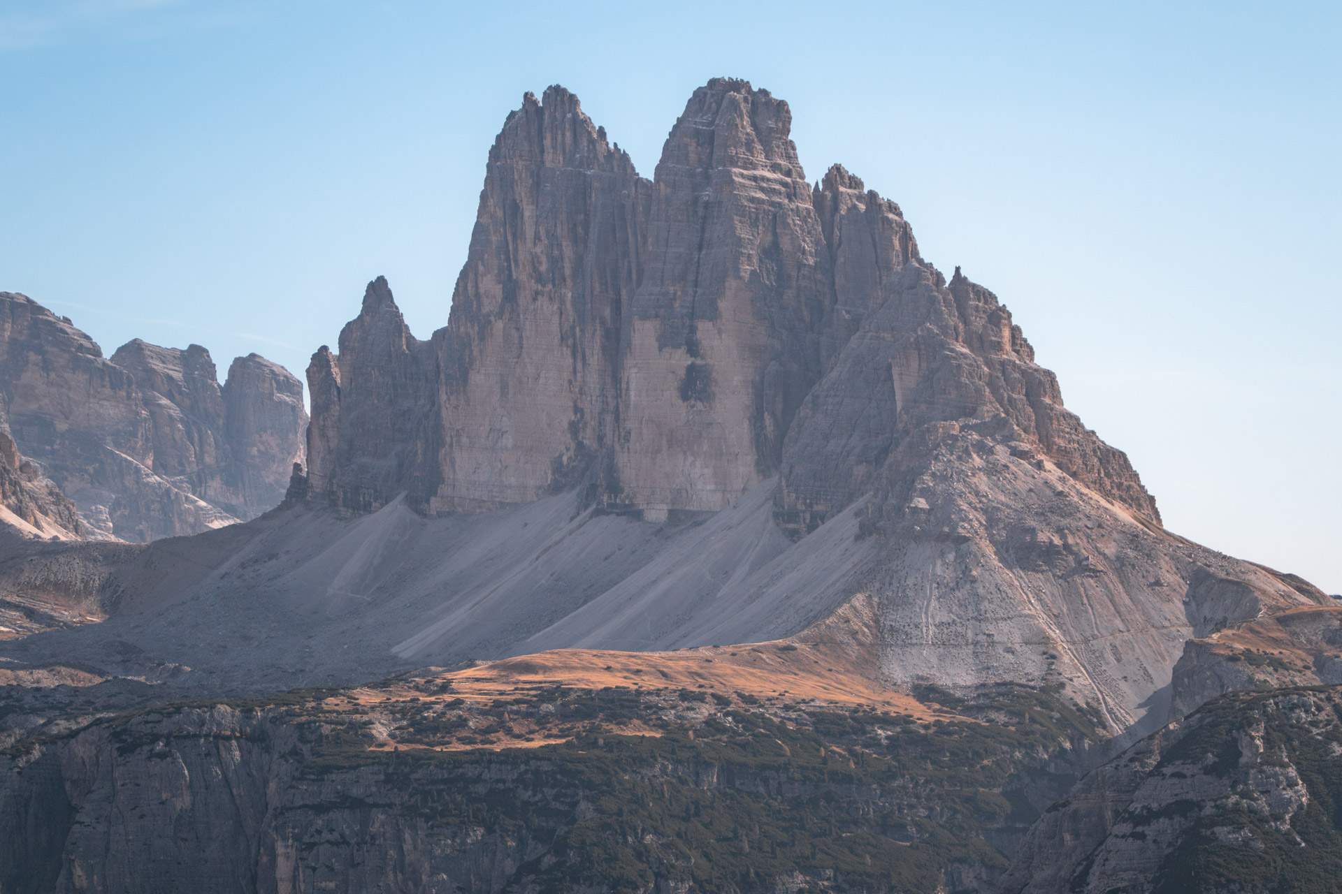 The Three Peaks (Tre Cime di Lavaredo) from Monte Specie in the Dolomites