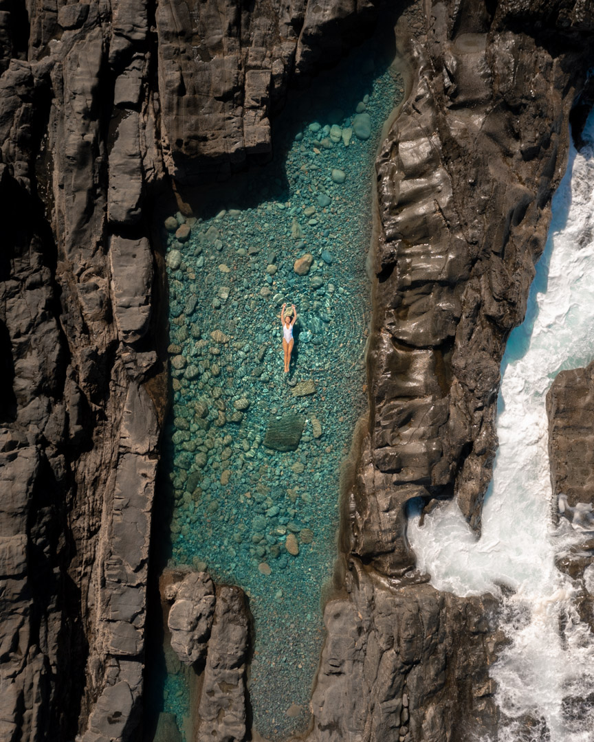  Aguas Verdes rock pools drone view of Victoria floating