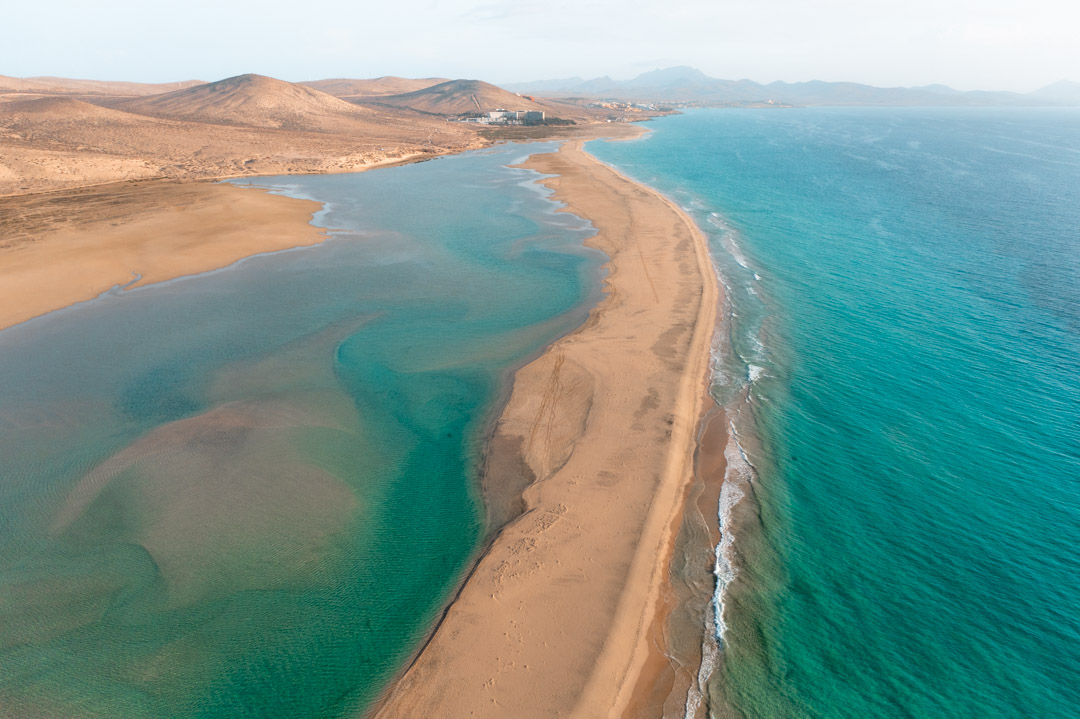 Sotavento Beach length from drone