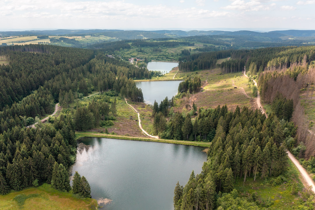 The water reservoirs on the Liebesbank trail from above
