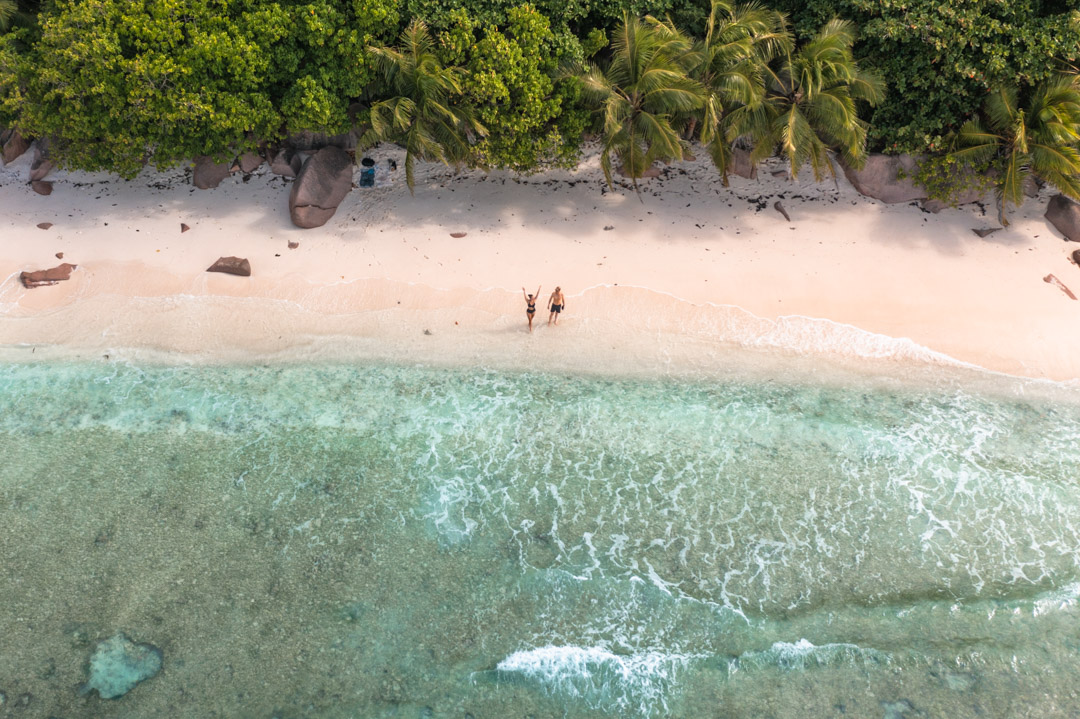  Anse Gaulettes on La Digue Seychelles drone view