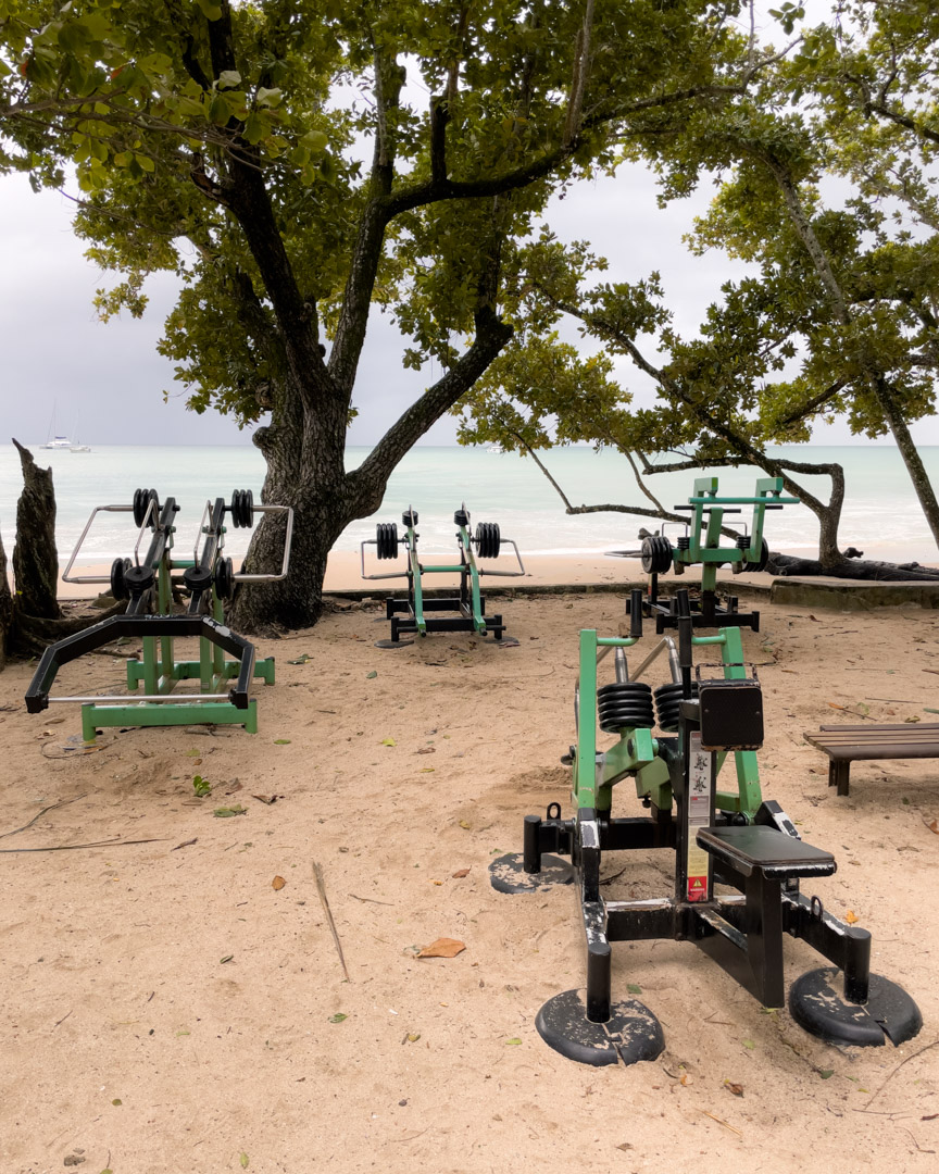 The free outdoor gym at Beau Vallon