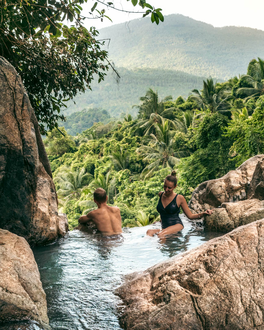 Jungle and mountain views from the natural pool in Koh Samui