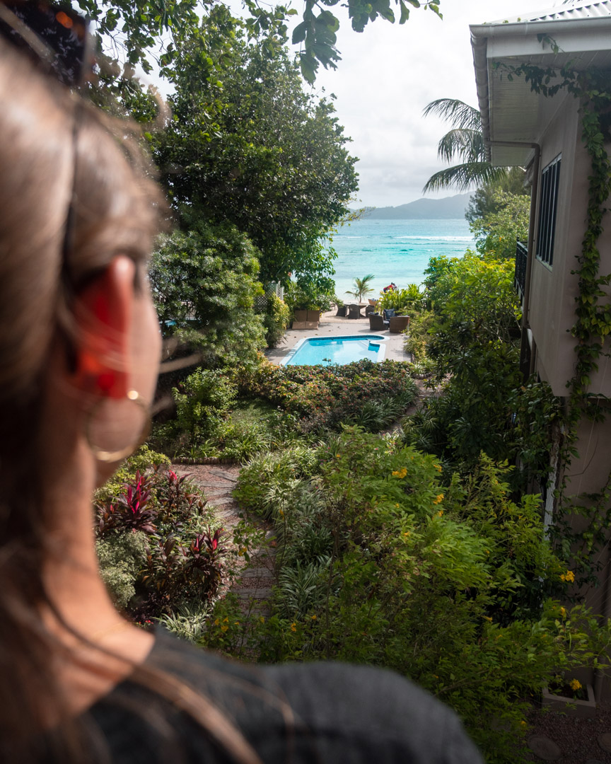 Le Repaire Hotel view from balcony on La Digue Seychelles