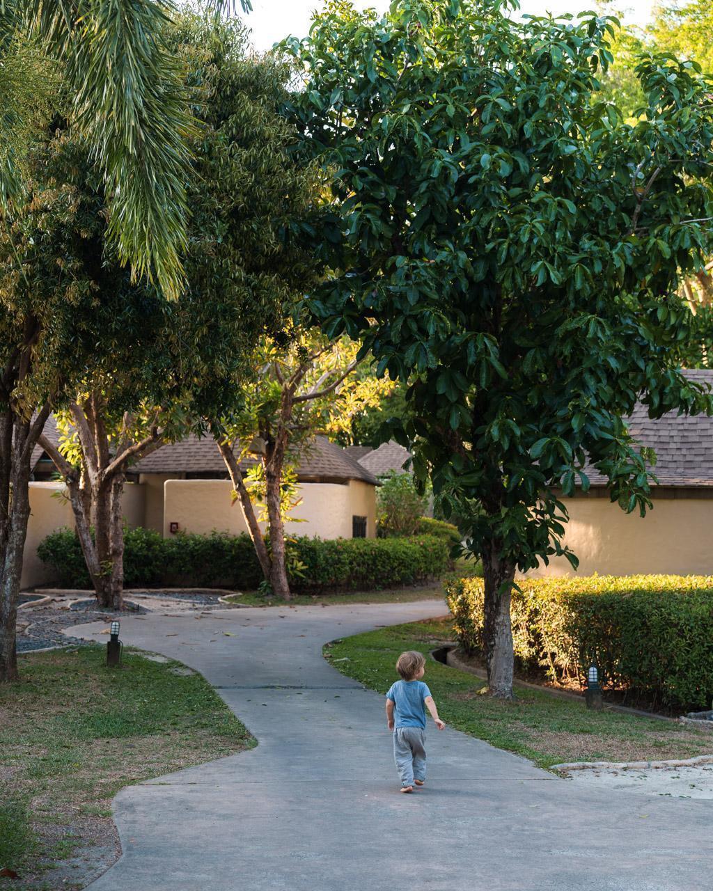 Adrian walking through the resort