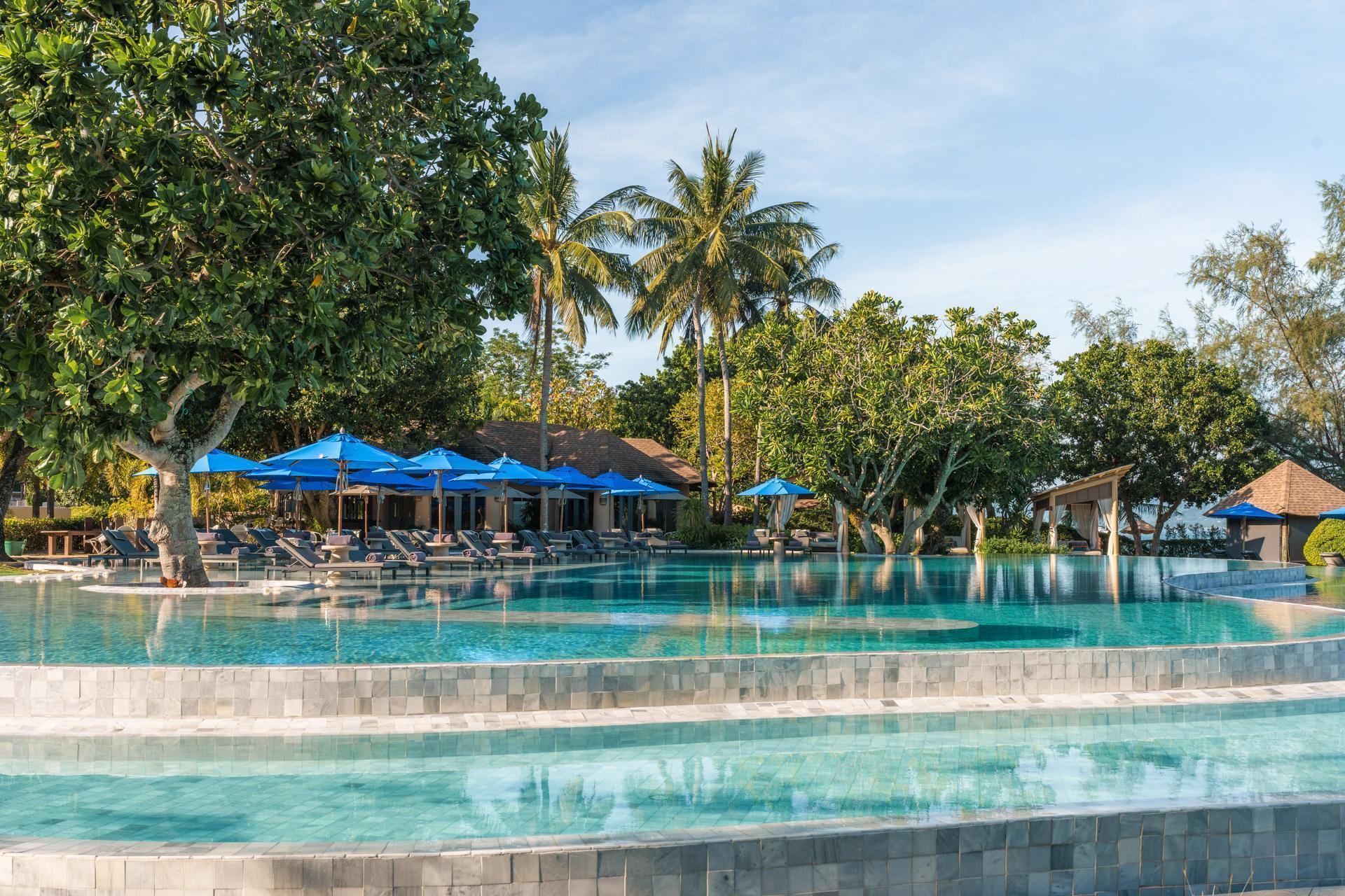 Main pool in the morning with reflections