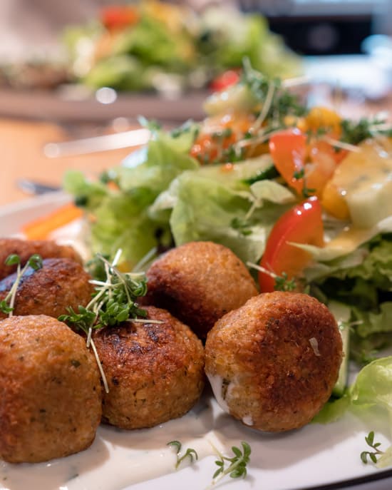 Vegan falafel salad with lots of greens