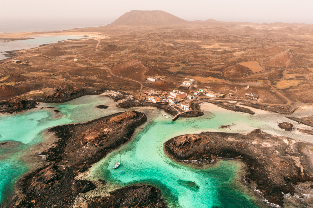 Drone view of Lobos Island in Fuerteventura