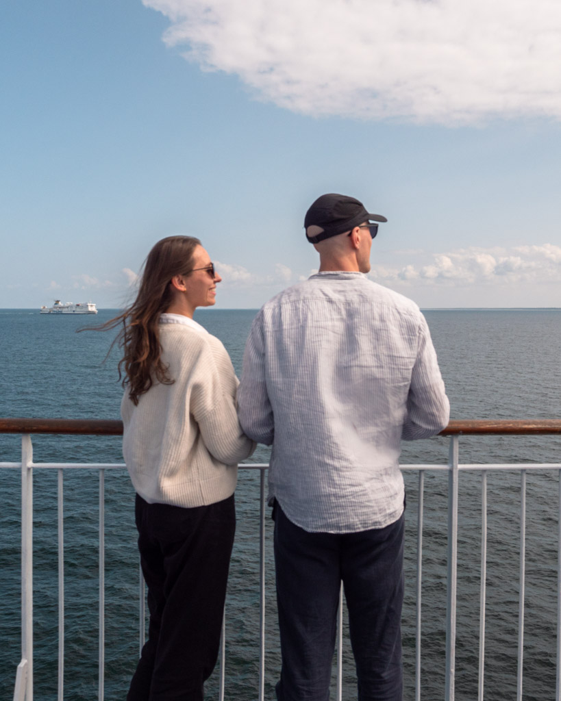 Alex & Victoria at the ferry looking out towards the water