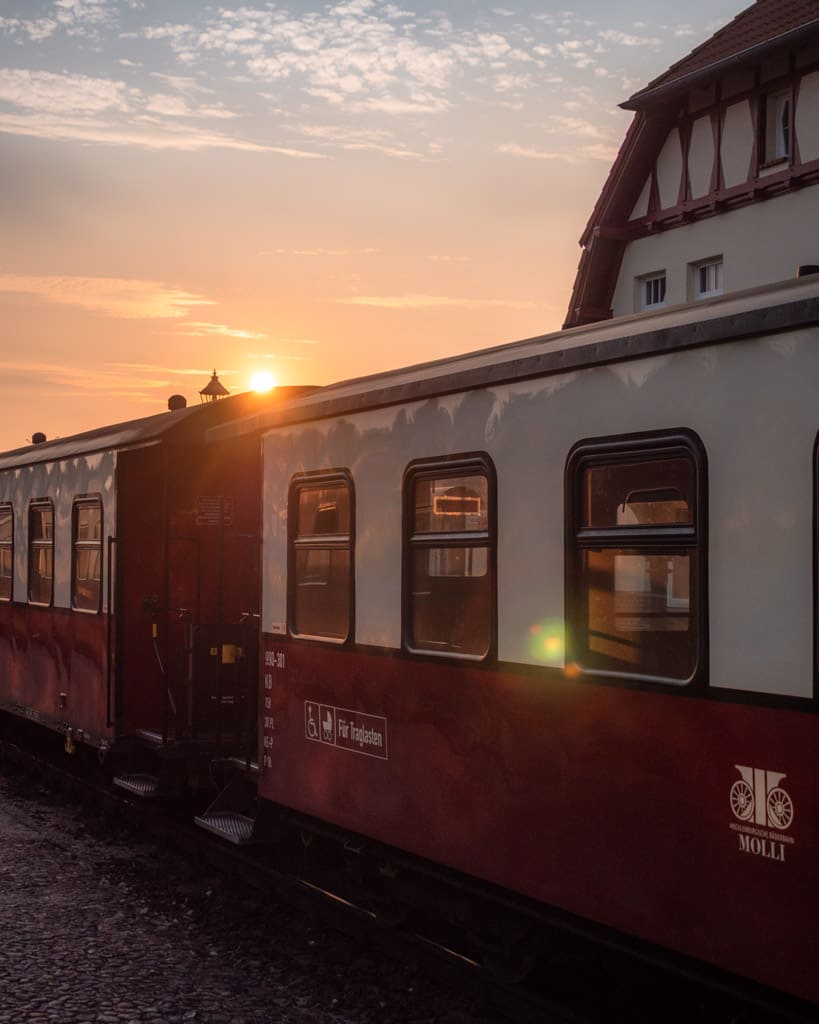 Molli steam train in the sunset