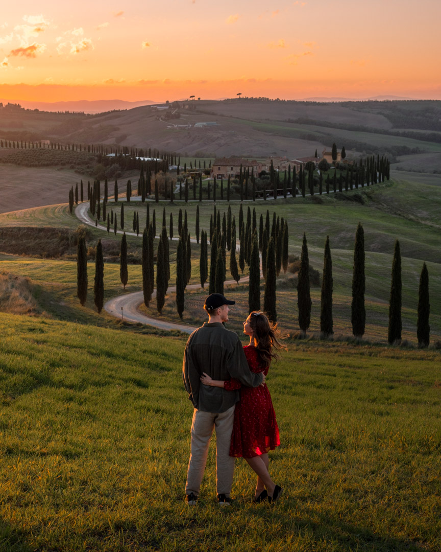 Tuscany rolling hills and sunset