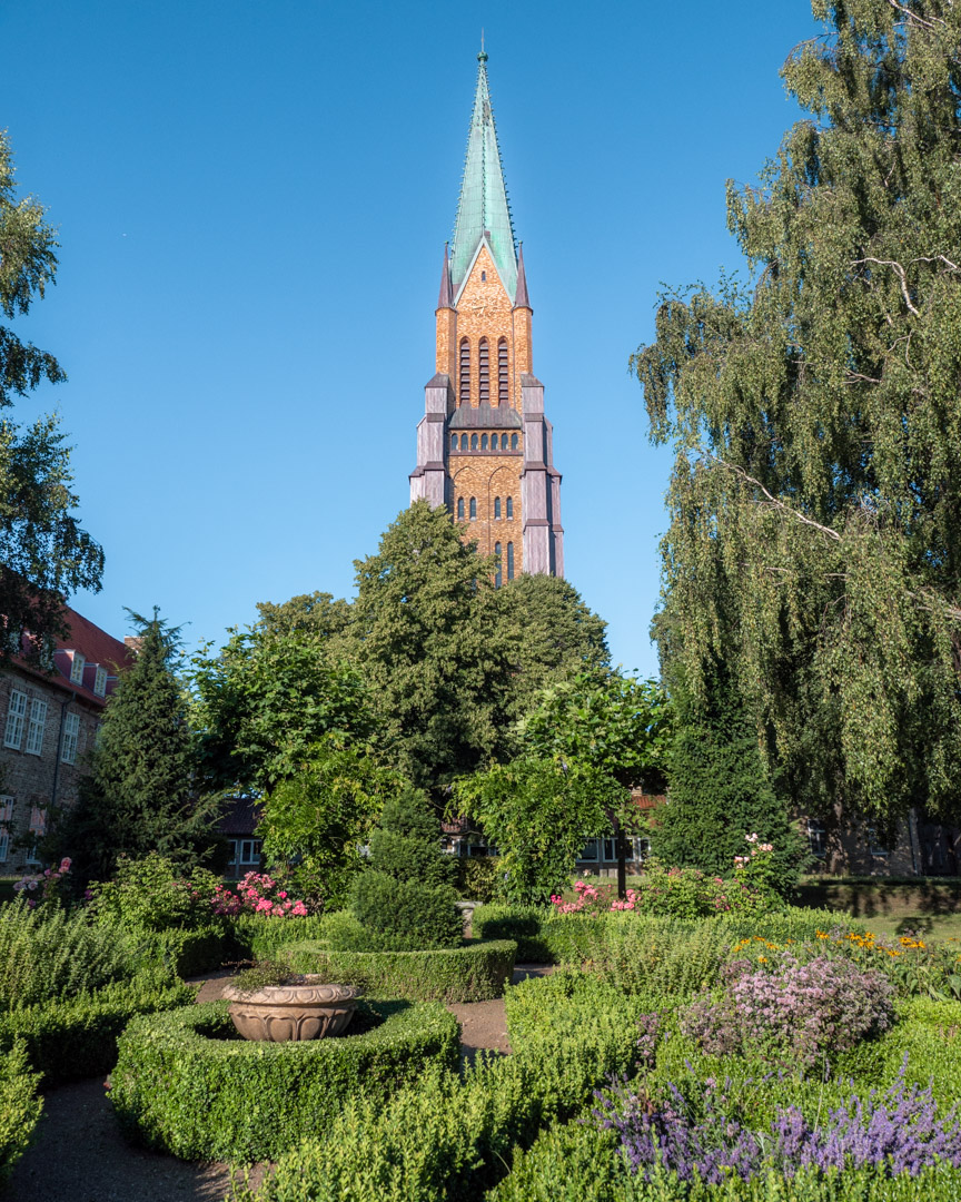 Schleswig Cathedral with flowers in front of it