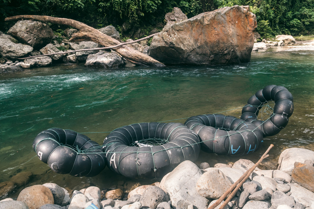 A raft is actually just air-filled inner-tubes from tires with netting