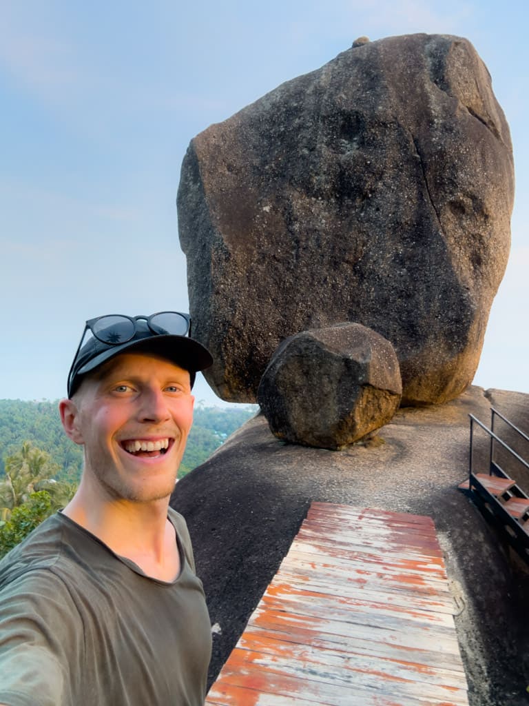 The big stone Overlap Stone 1 in 2024 with Alex in the foreground