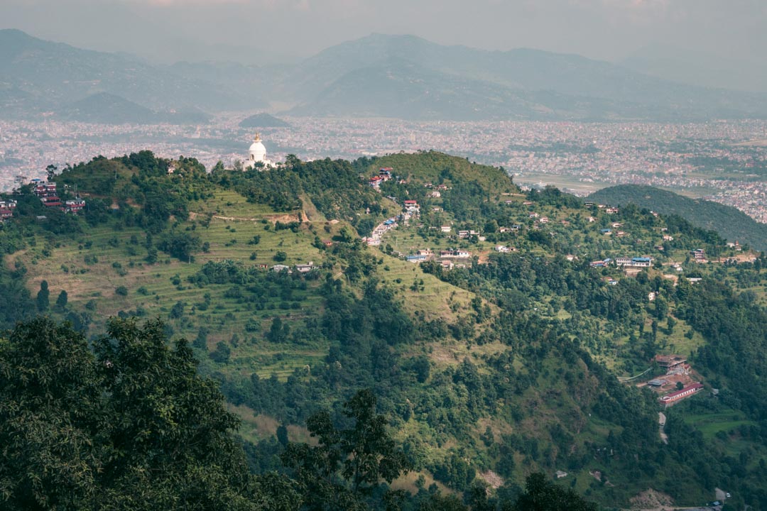 Views to the Peace Pagoda, Pokhara and beyond
