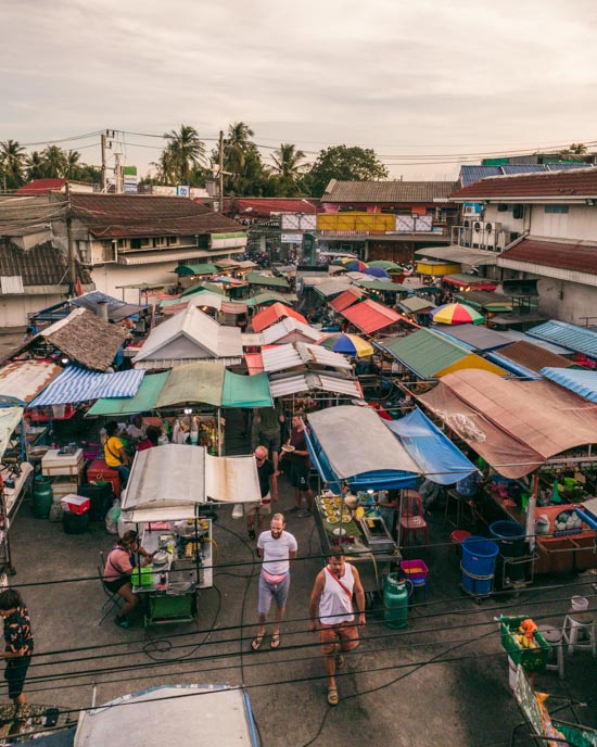 The outside part of the market seen from above
