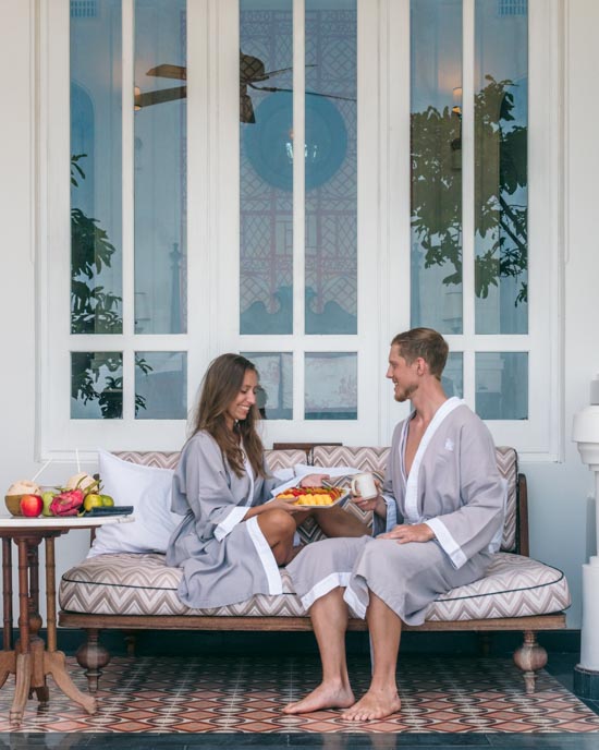 Breakfast in matching robes