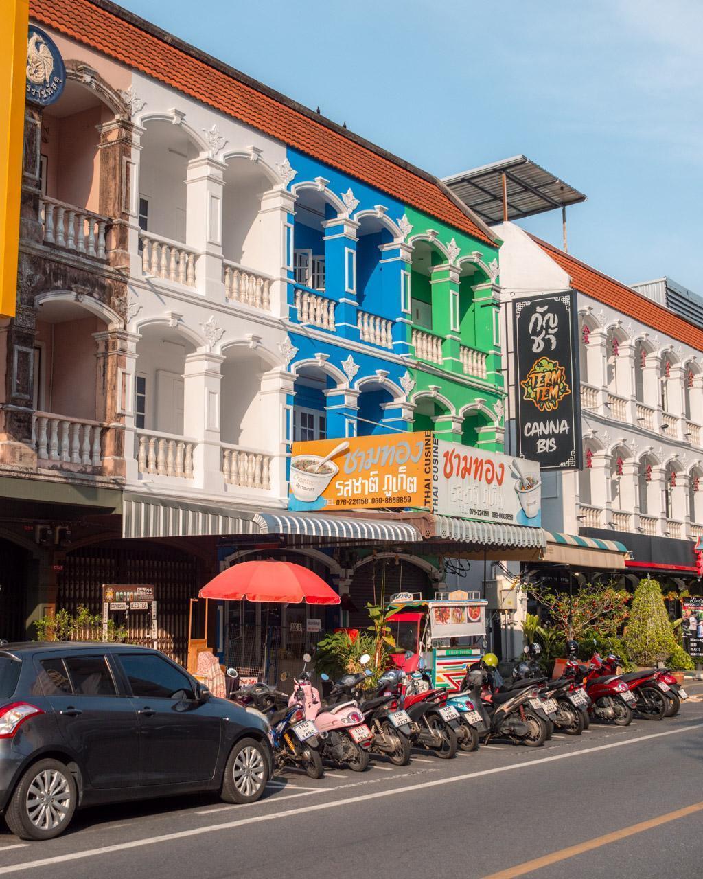 Street with coloured houses in Phuket Old Town