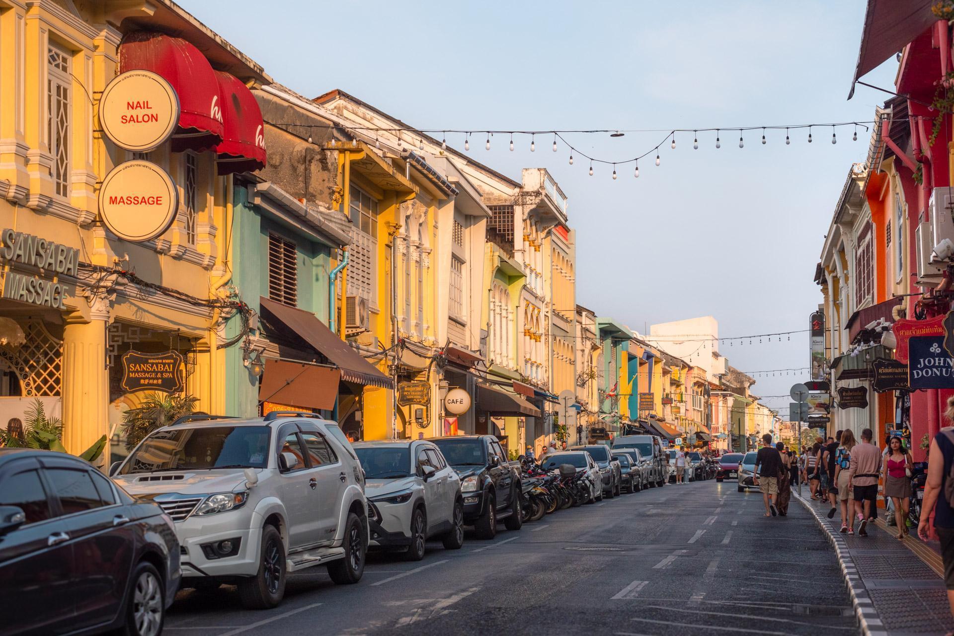 Street in Phuket's old town at sunset