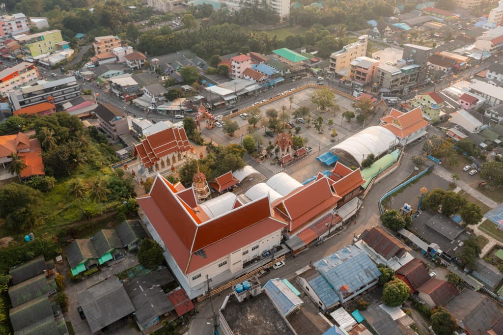Karon Temple seen from a drone perspective