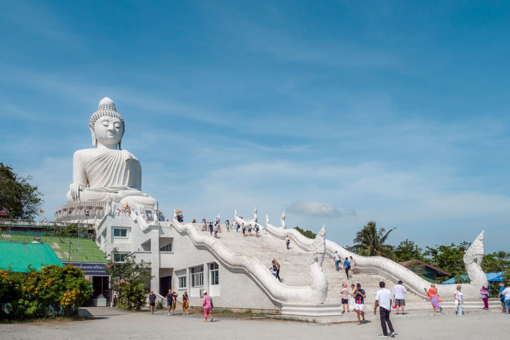 Big Buddha in Phuket on the broadside with the entire staircase up to the statue