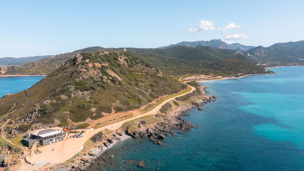 Drone view of the paved road leading from the parking area to the restaurant