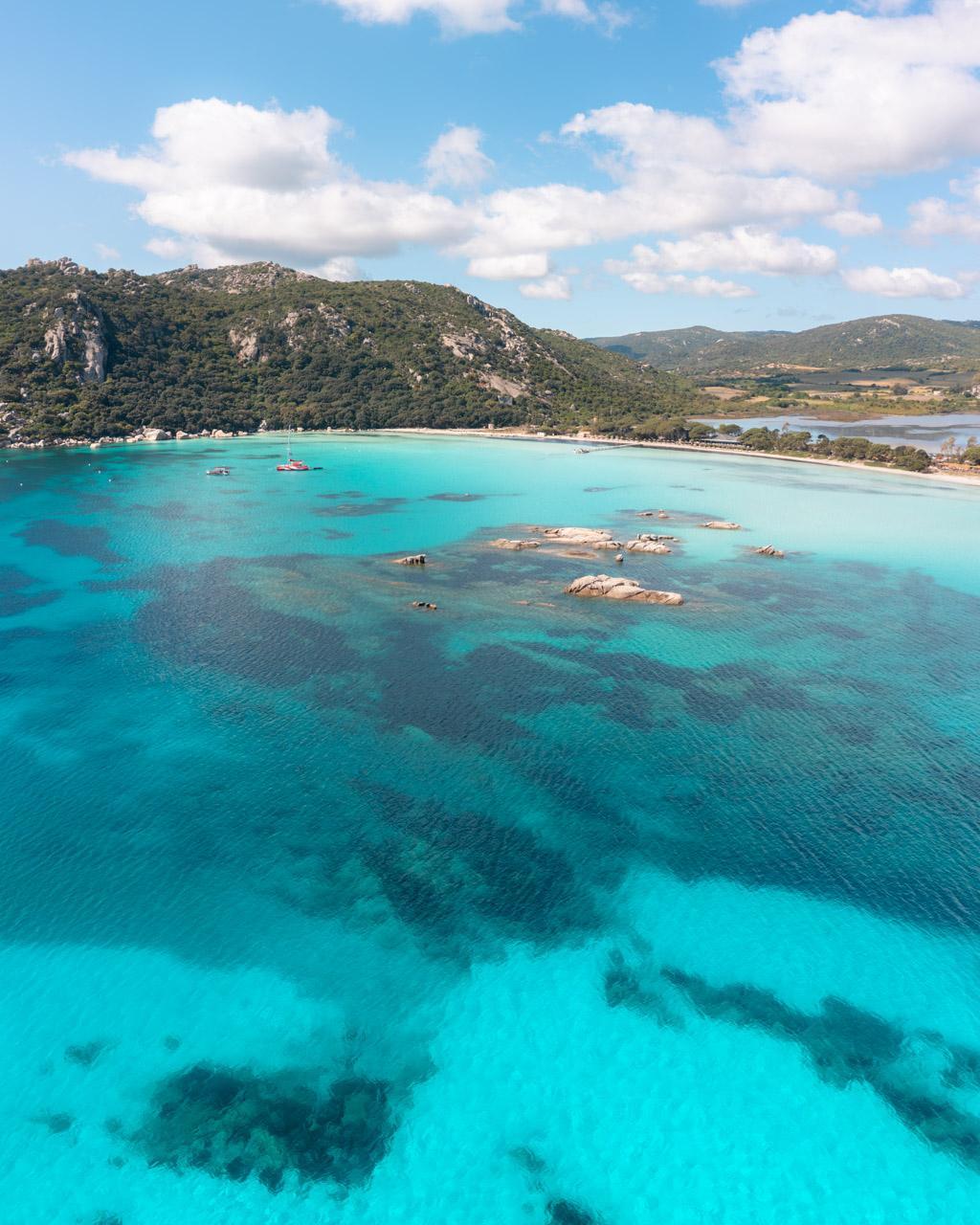 Santa Giulia beach seen from a drone